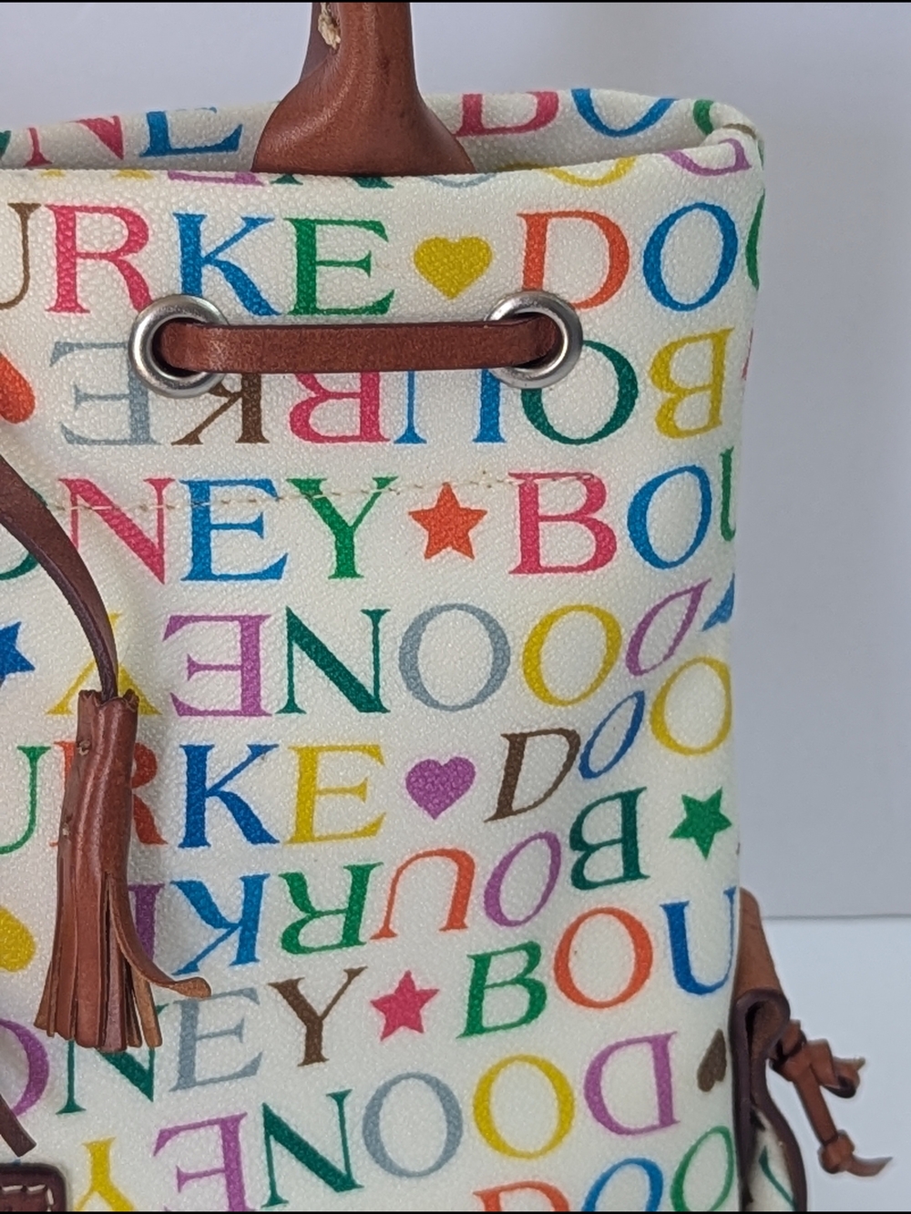 Dooney & Bourke Y2K Multicolor Logo Canvas Tote Bag White Leather Rainbow - Picture 16 of 16